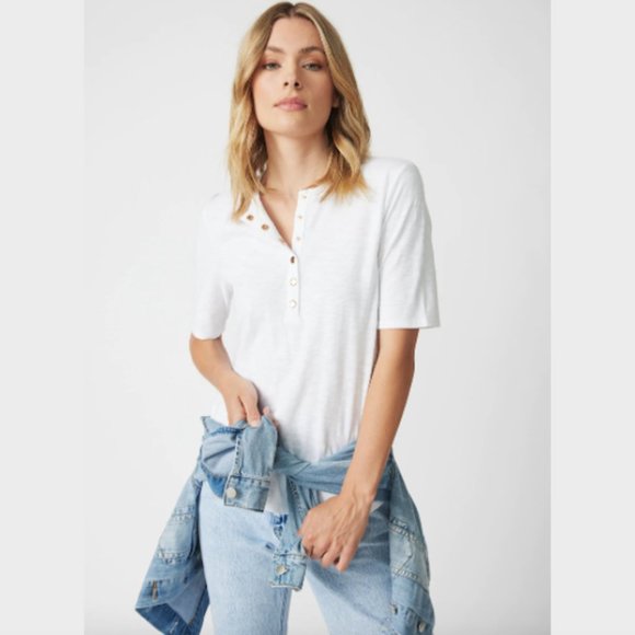 DECJUBA Tops - SOLD NWT Decjuba White Henley T-Shirt Top Tee Size XS Cotton Slub Short Sleeve